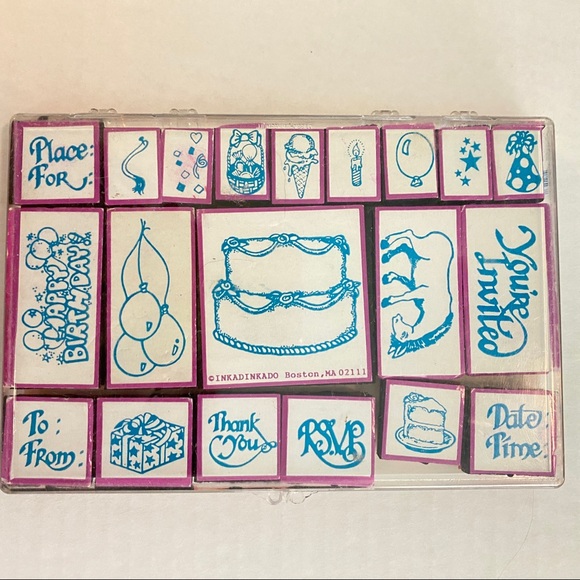NEW 20 pc Party Stamp Set, Inkadinkado Rubber Crafts Original Plastic Box - Picture 5 of 5
